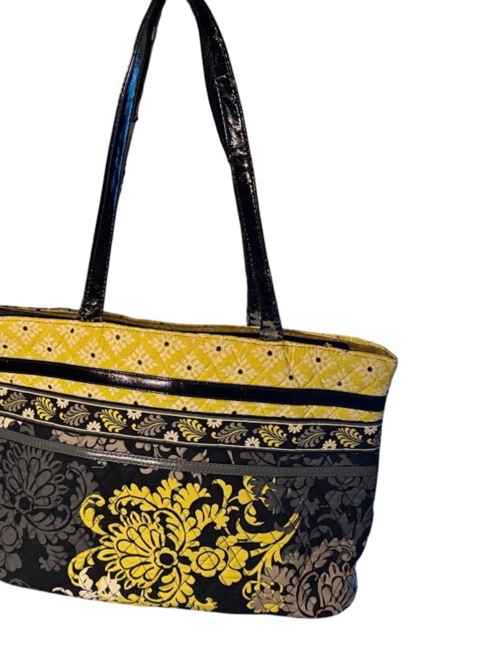 Vera Bradley Zippidy Tote ~ Black, White, Gray & Yellow ~Purse ~ Baroque Pattern